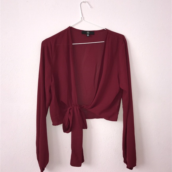 Brand new Missguided Maroon Crop Front Tie Top - Picture 2 of 3